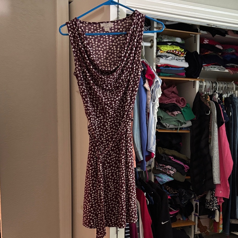LOFT Backless Burgundy and White Dress